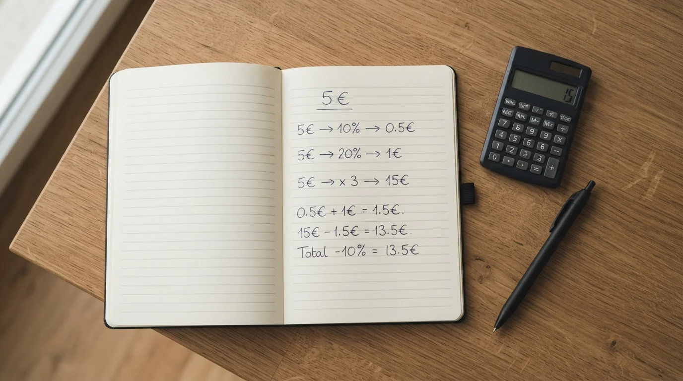 Handschriftliche Kalkulation zur Wettsteuer und Bonusumsatz bei 5 Euro Einzahlung