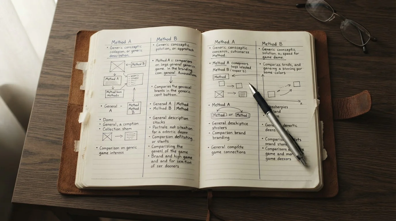 Notizbuch mit handschriftlichen Vergleichsnotizen zu verschiedenen Anbietern