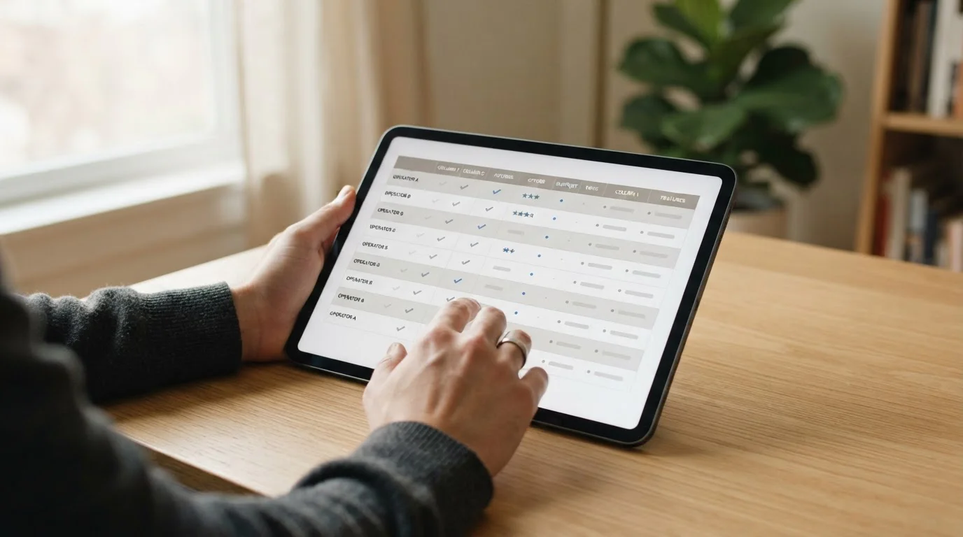 Vergleichstabelle mit abstrakten Einträgen auf Tablet-Bildschirm