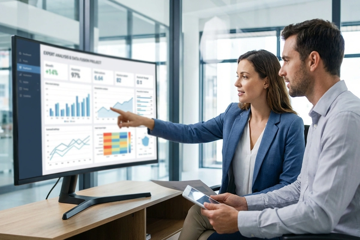 Zusammenarbeit zwischen Datenanalyse und menschlicher Expertise visualisiert