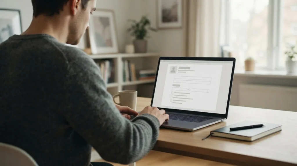 Person am Laptop prüft Anmeldeformular eines Wettanbieters