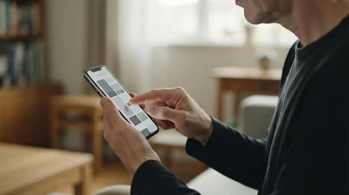 Hand stellt Limit auf Smartphone-Bildschirm ein, Hintergrund unscharf