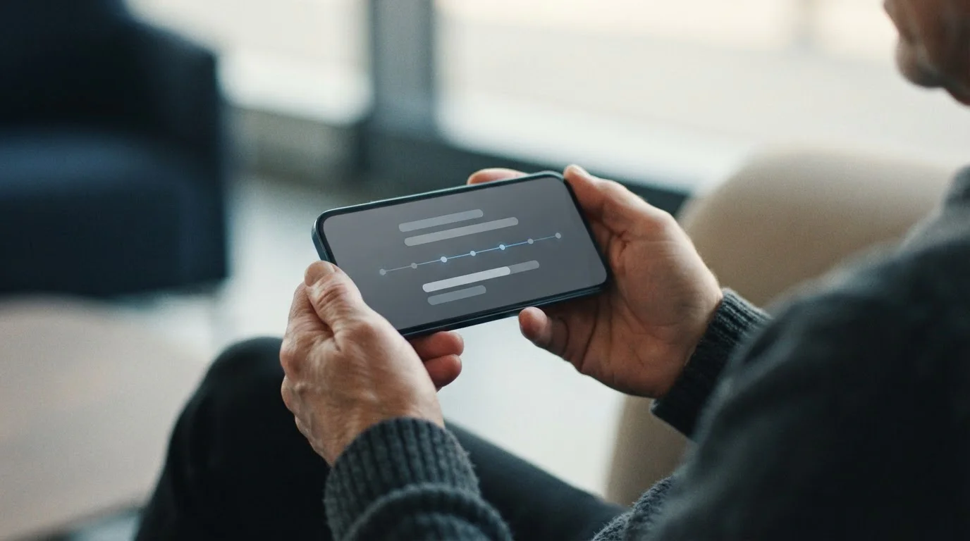 Smartphone zeigt abstraktes Zahlungsformular mit Statusanzeige und Wartezeit