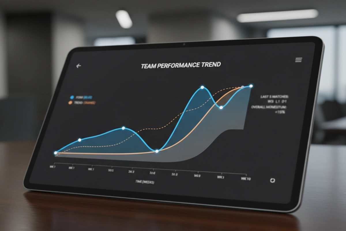 Bildschirm zeigt Formkurve eines Teams mit Auf- und Abwärtstrends