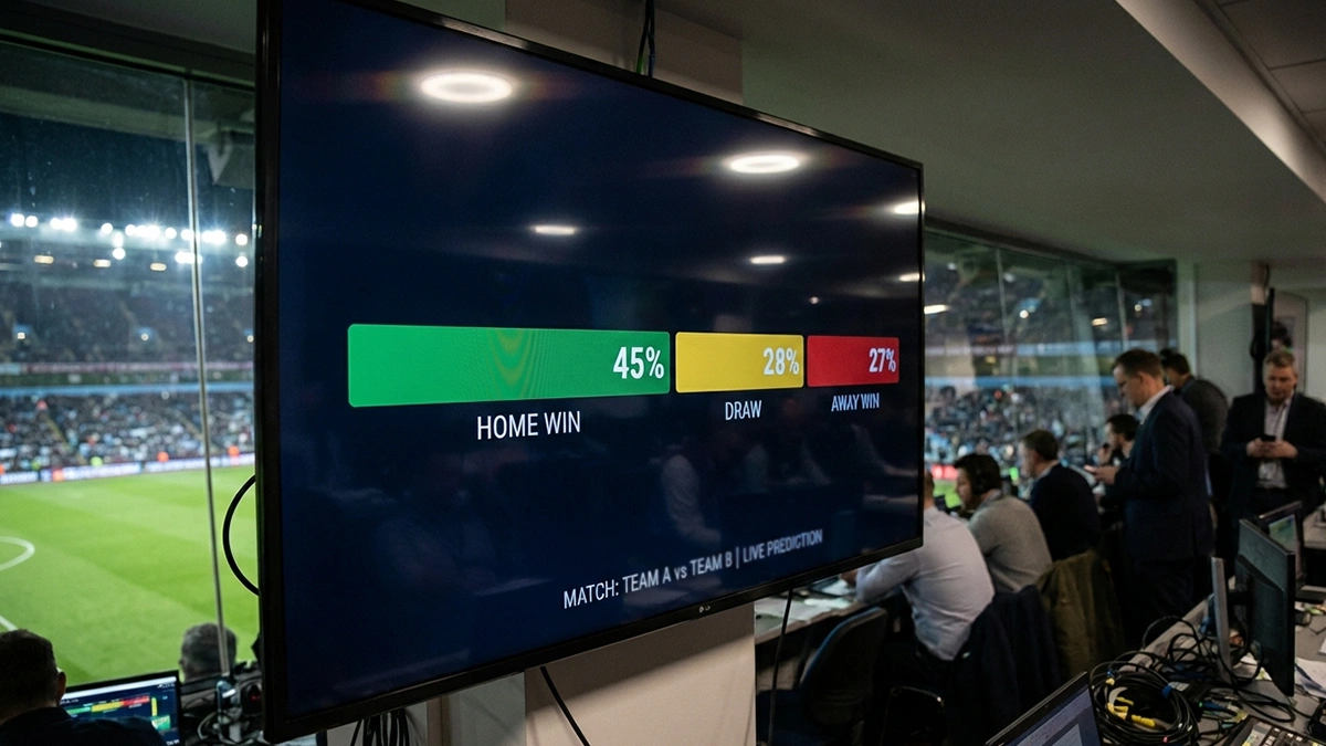 Digitale Anzeige zeigt Prozentwahrscheinlichkeiten für verschiedene Spielausgänge