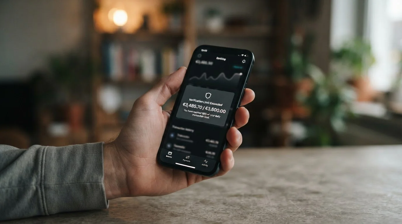Smartphone zeigt Einzahlungslimit-Benachrichtigung auf neutralem Interface