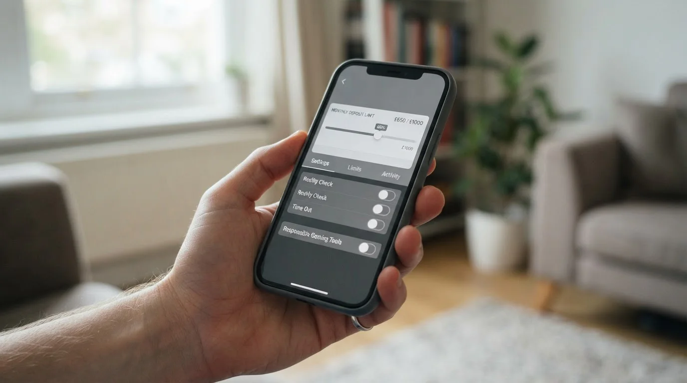 Smartphone zeigt Einzahlungslimit-Einstellung in einer Wett-App
