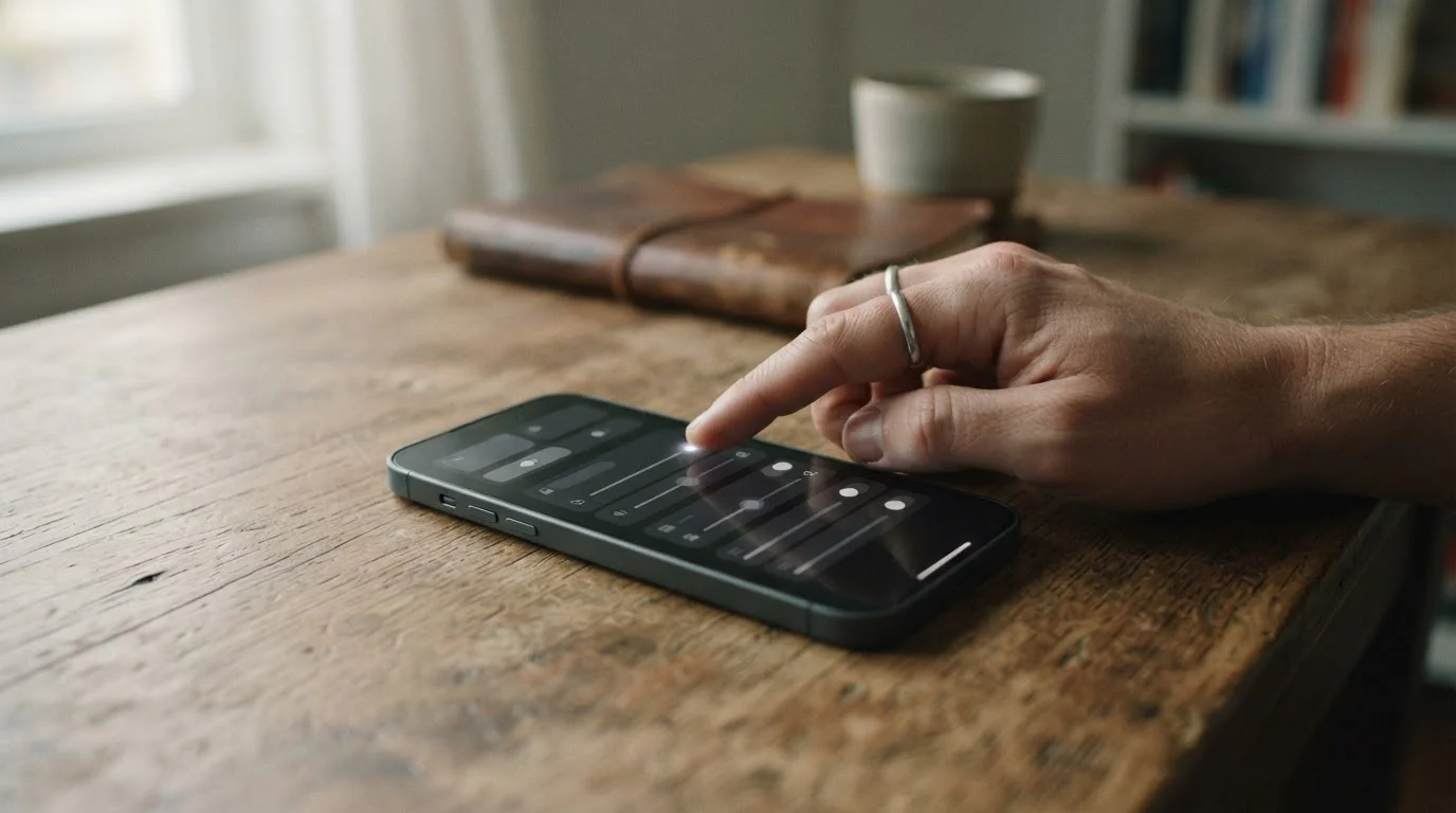 Smartphone mit Limit-Einstellungen auf einem ruhigen Schreibtisch