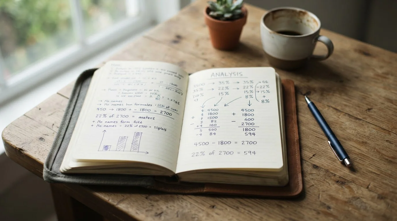 Notizblock mit handschriftlichen Berechnungen zu Wettsteuer und effektivem Vorteil