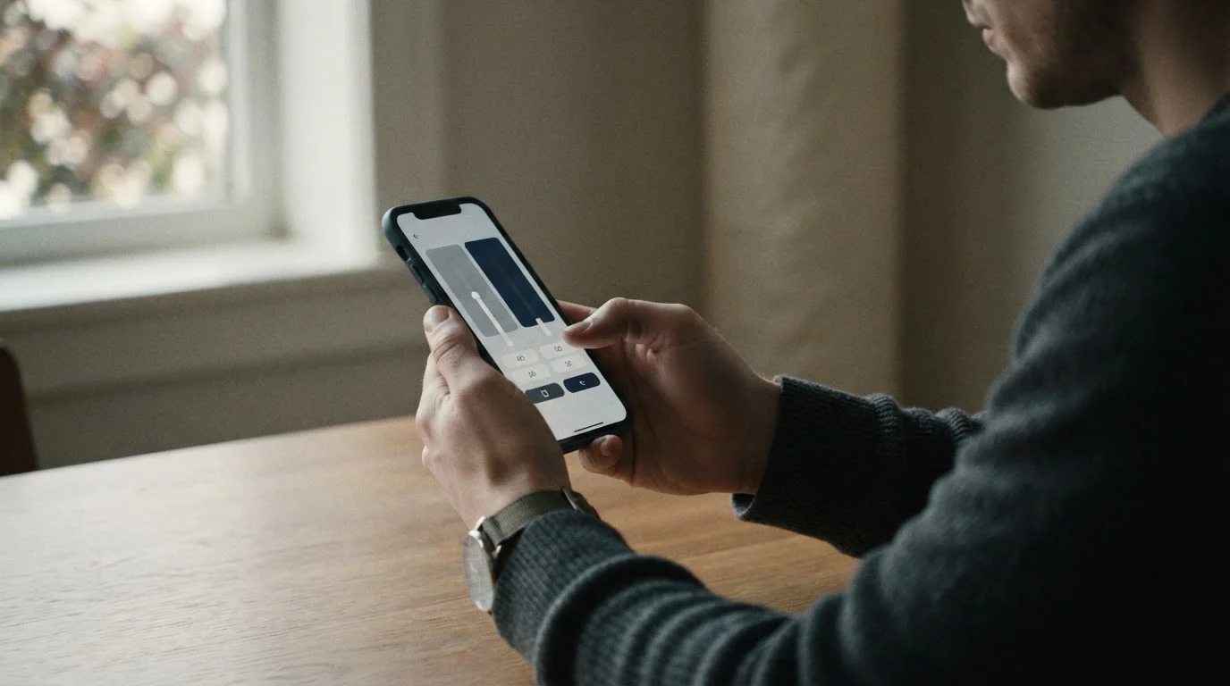 Person setzt ein monatliches Einzahlungslimit auf einem Smartphone, Szene zeigt verantwortungsvolle Nutzung