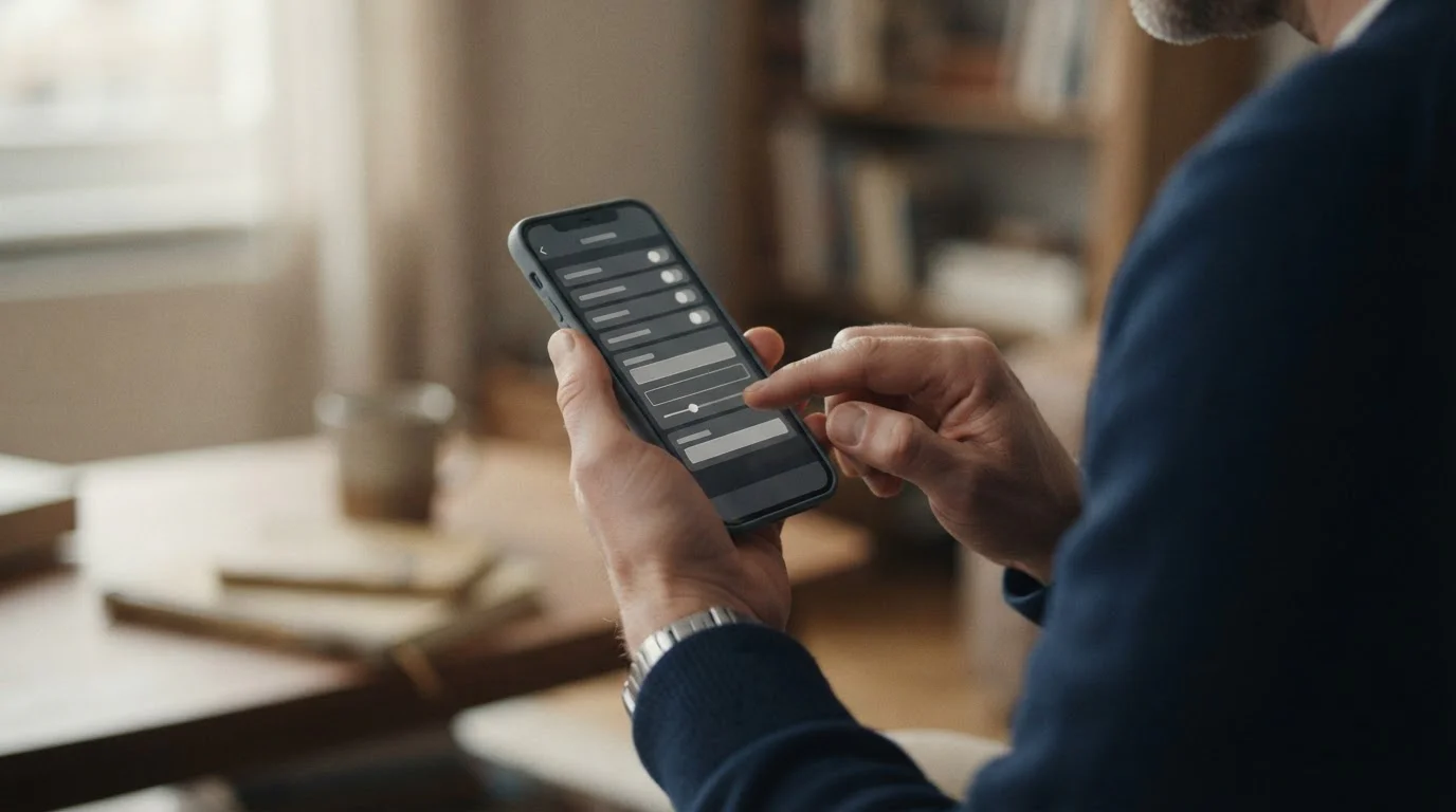 Hände setzen Limit in neutraler App-Oberfläche auf Smartphone