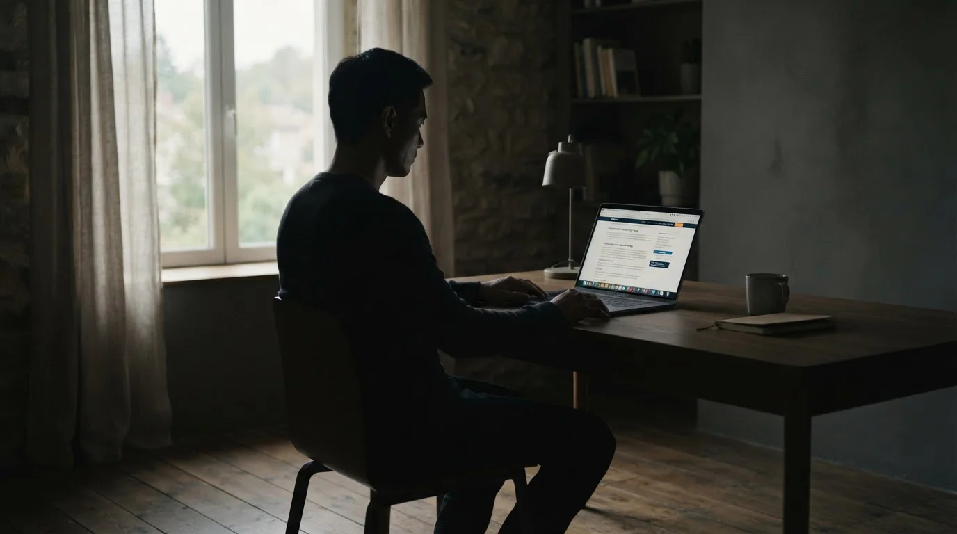 Person liest Informationstext zu Zahlungsmethoden und Spielerschutz auf Laptop