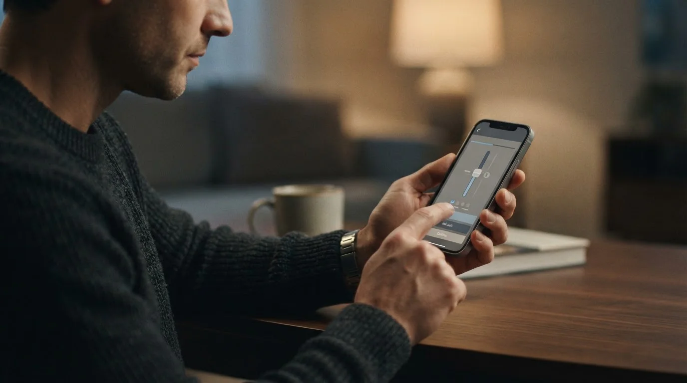 Smartphone in der Hand einer Person, die ein Einzahlungslimit auf einer neutralen App setzt