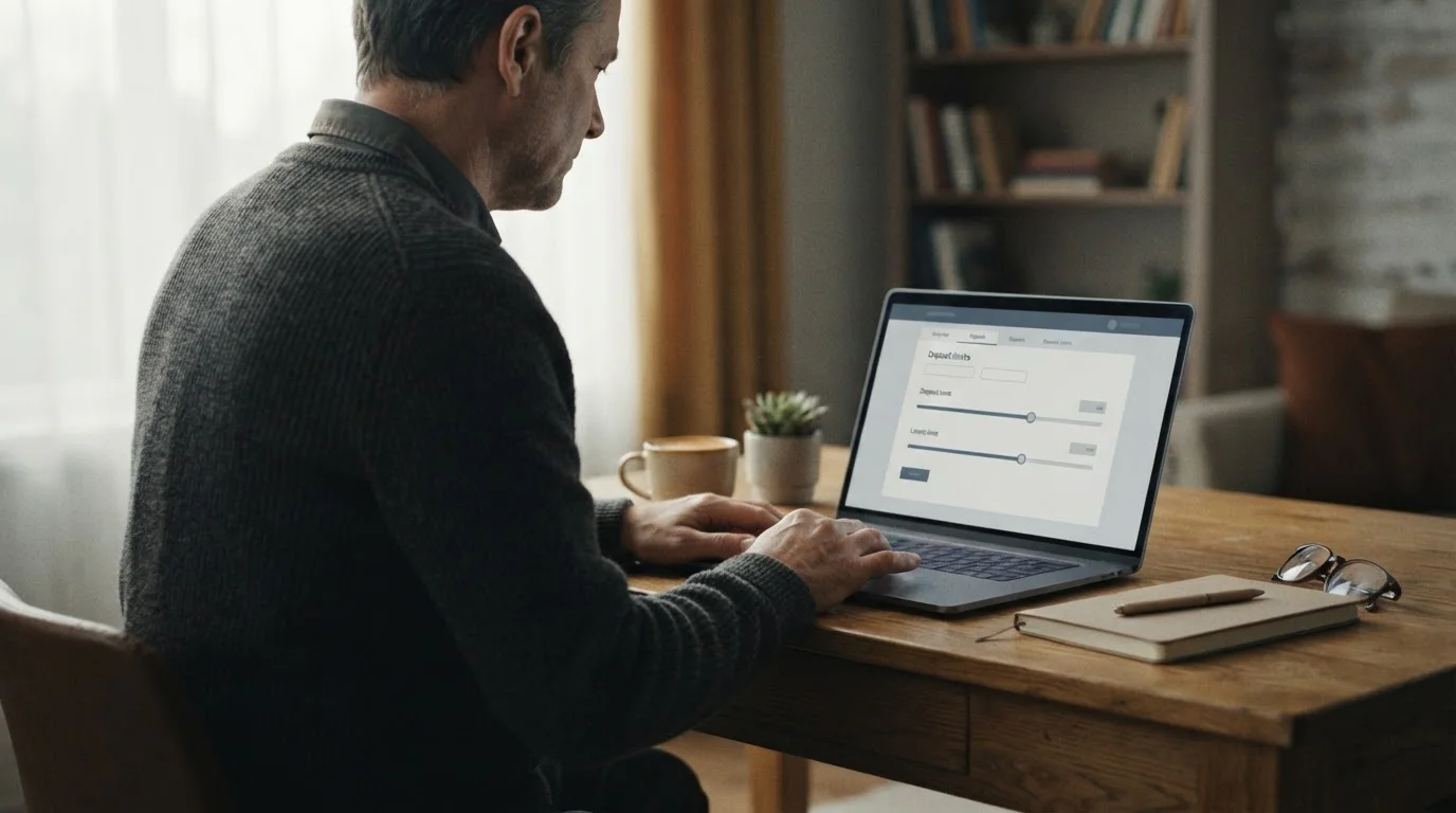 Person setzt Budget-Limits in einer neutralen Wett-App auf einem Laptop