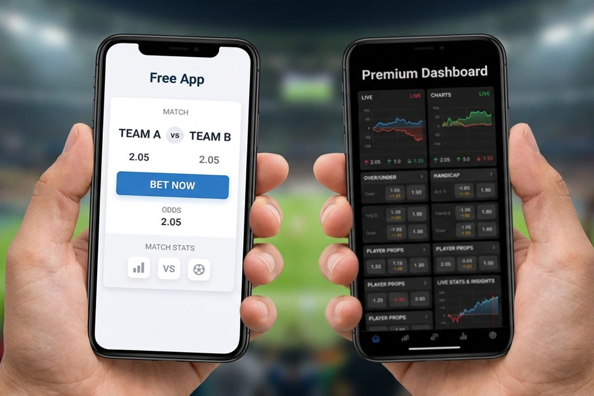 Zwei Smartphone-Bildschirme nebeneinander zeigen unterschiedliche App-Versionen