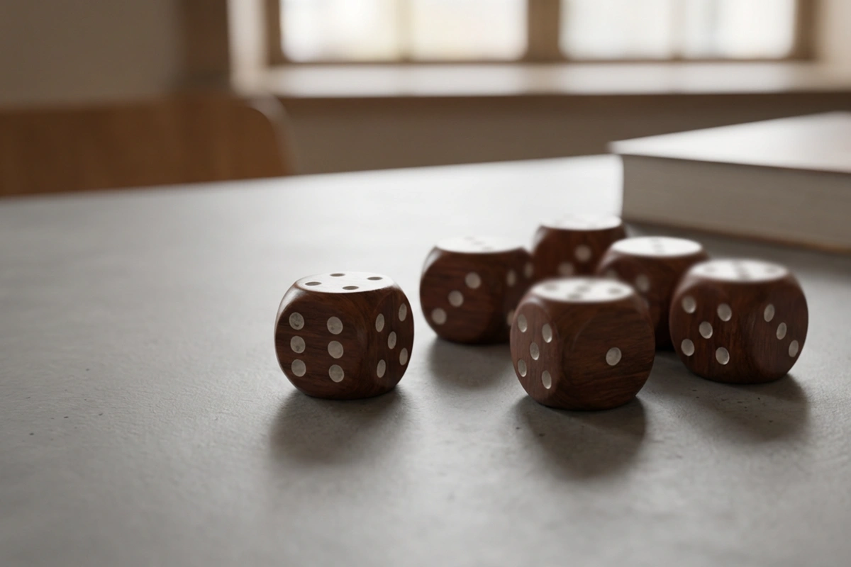 Würfel auf einer Oberfläche als Symbol für Wahrscheinlichkeitskonzepte